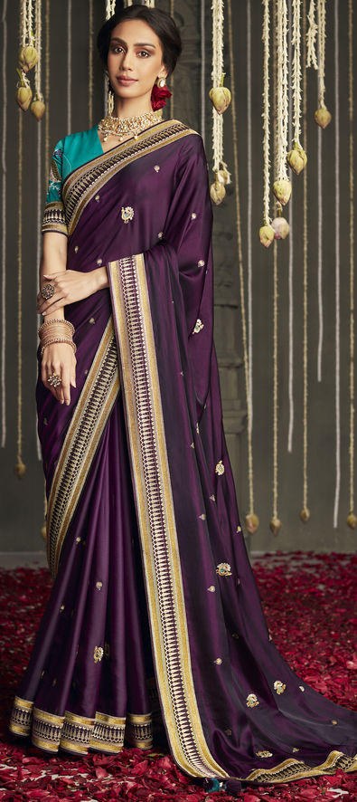 Silk Traditional Saree in Purple and Violet with Stone Work-1814564