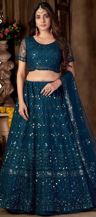 Net Festive Lehenga in Blue with Sequence work-1817627