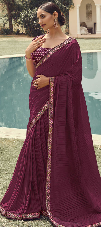 Silk Traditional Saree in Red and Maroon with Zari Work-1821513