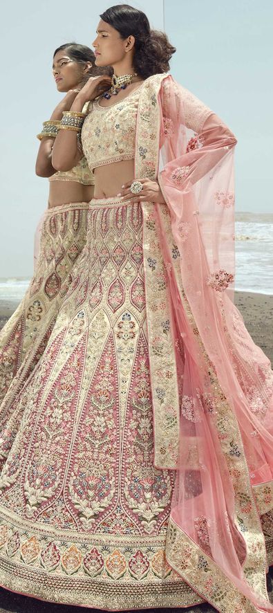 Net Wedding Lehenga in Pink and Majenta with Thread work-1821965