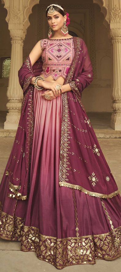 Silk Reception Lehenga in Pink and Majenta with Thread work-1823371