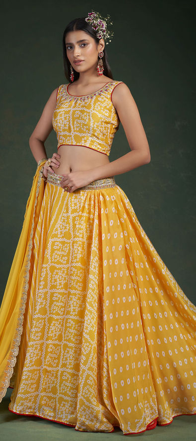 Georgette Party Wear Lehenga in Yellow with Gota Patti work-1831864