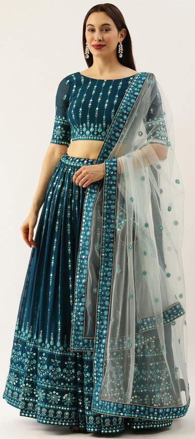 Georgette Wedding Lehenga in Blue with Embroidered work-1833782