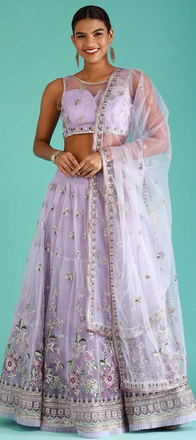 Net Reception Lehenga in Purple and Violet with Thread work-1835455