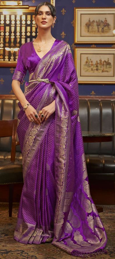 Silk Reception Saree in Purple and Violet with Zari Work-1836293