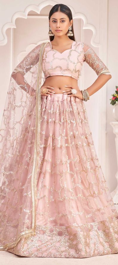 Net Engagement Lehenga in Pink and Majenta with Embroidered work-1836327