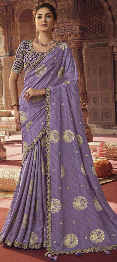 Viscose Reception Saree in Purple and Violet with Resham Work-1838295