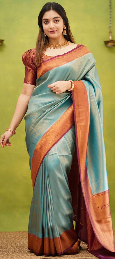 Art Silk Traditional Saree in Blue with Weaving Work-1840880