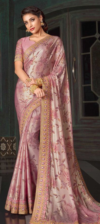 Satin Silk Party Wear Saree in Pink and Majenta with Border Work-1841618