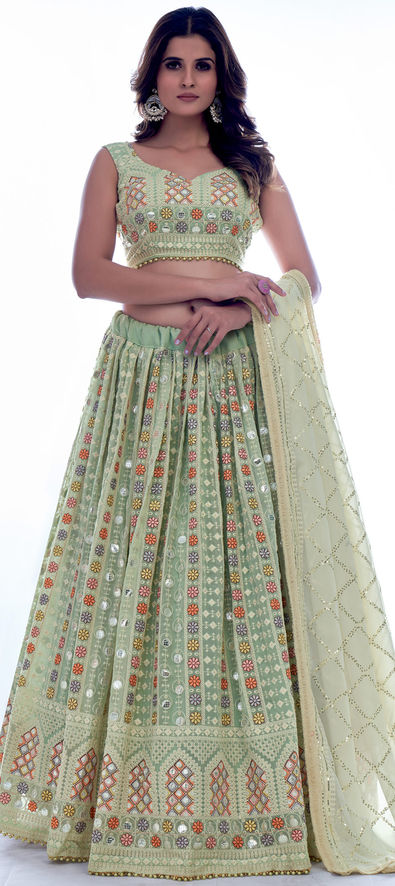 Georgette Wedding Lehenga in Green with Thread work-1843915