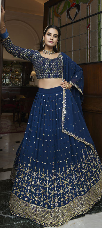 Georgette Designer Lehenga in Blue with Sequence work-1843928