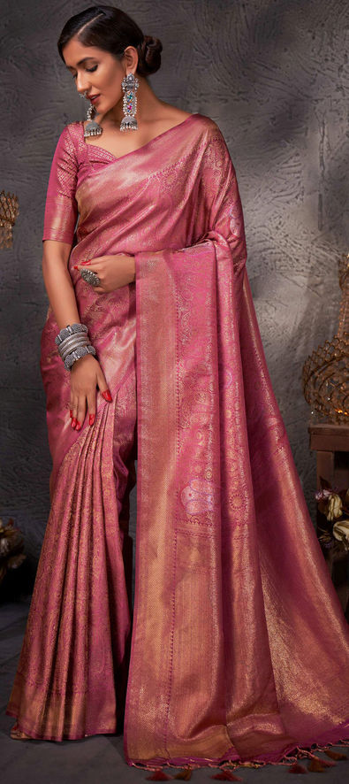 Kanjeevaram Silk Traditional Saree in Purple and Violet with Weaving Work-1845156