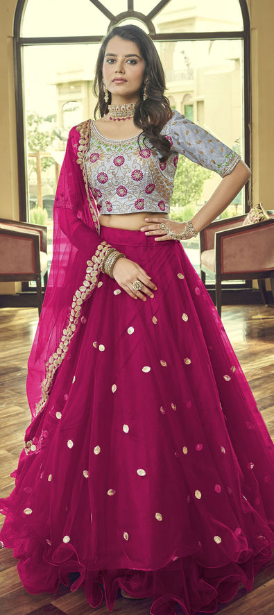 Net Party Wear Lehenga in Pink and Majenta with Sequence work-1846487