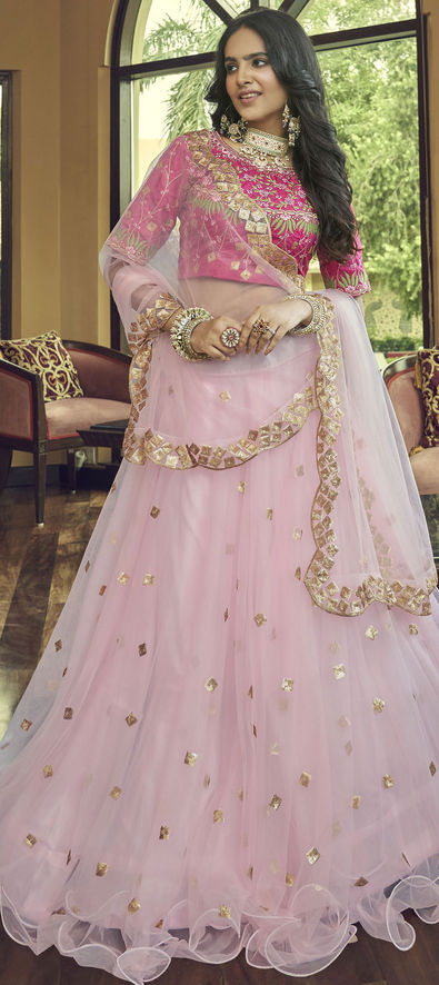 Net Party Wear Lehenga in Pink and Majenta with Sequence work-1846492