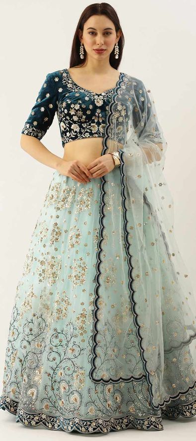 Net Engagement Lehenga in Blue with Embroidered work-1848262