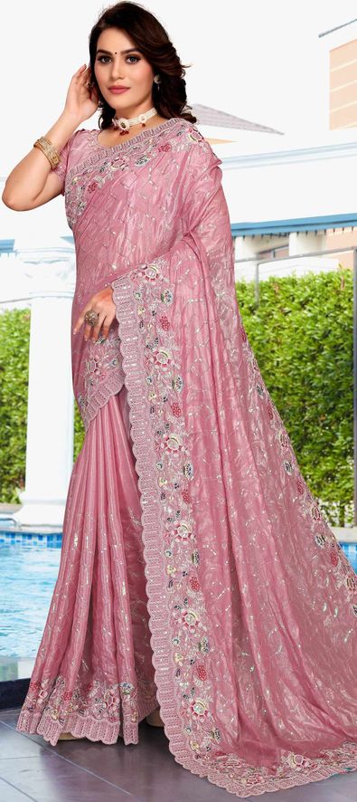 Silk Wedding Saree in Pink and Majenta with Sequence Work-1848520