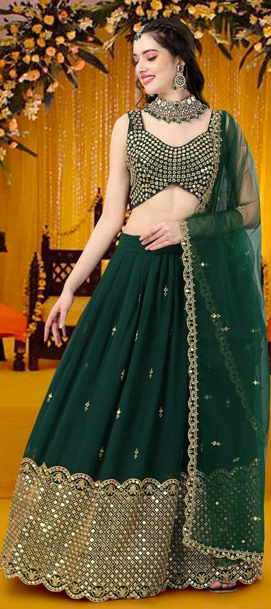 Georgette Designer Lehenga in Green with Embroidered work-1851266