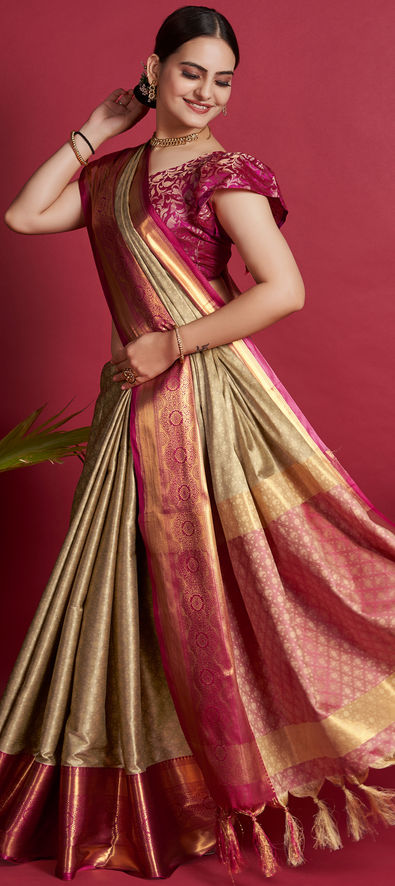 Art Silk Traditional Saree in Gold with Weaving Work-1856436