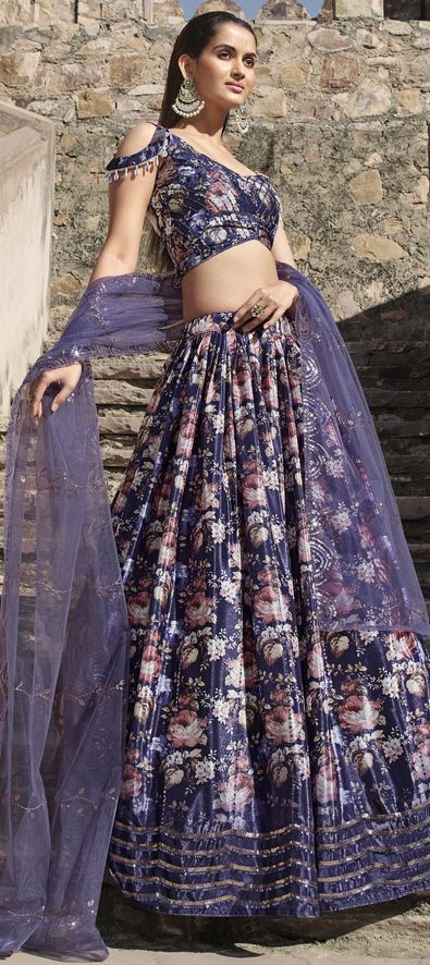 Georgette Reception Lehenga in Purple and Violet with Thread work-1863664