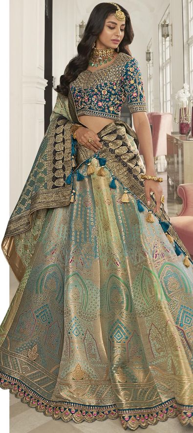 Raw Silk Engagement Lehenga in Multicolor with Embroidered work-1864236