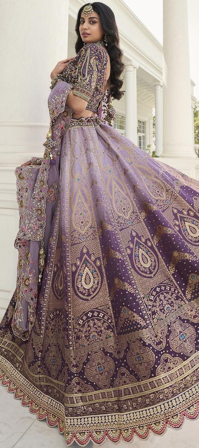 Raw Silk Wedding Lehenga in Purple and Violet with Zari work-1864261