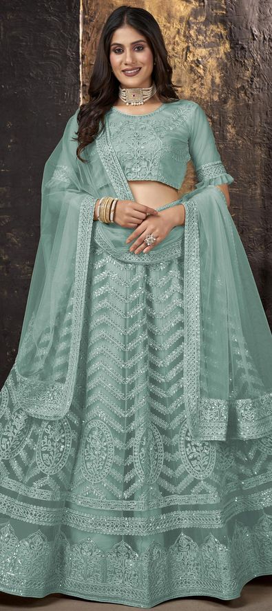 Net Reception Lehenga in Blue with Zari work-1864495