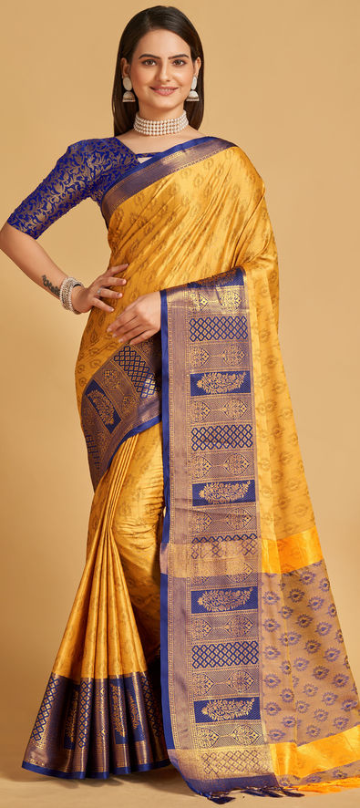 Silk Traditional Saree in Yellow with Weaving Work-1868566