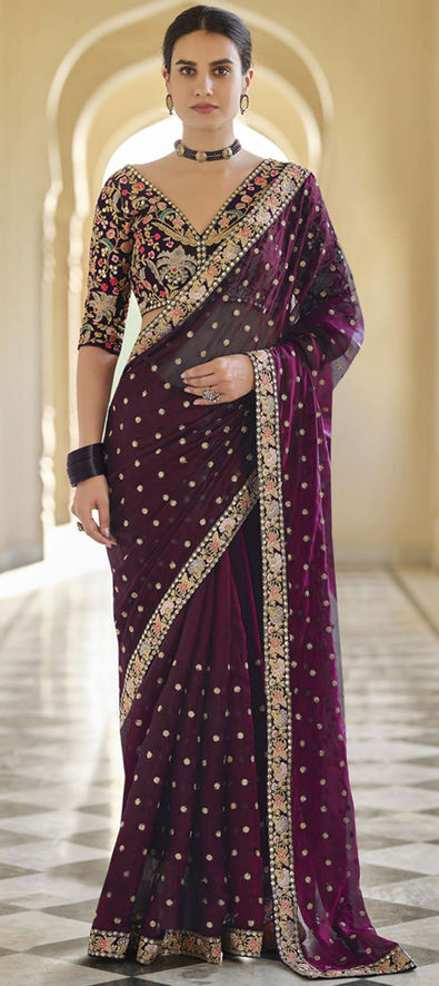 Georgette Reception Saree in Purple and Violet with Sequence Work-1874871