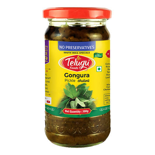 Telugu Foods Gongura Pickle - With Garlic - 300 gm