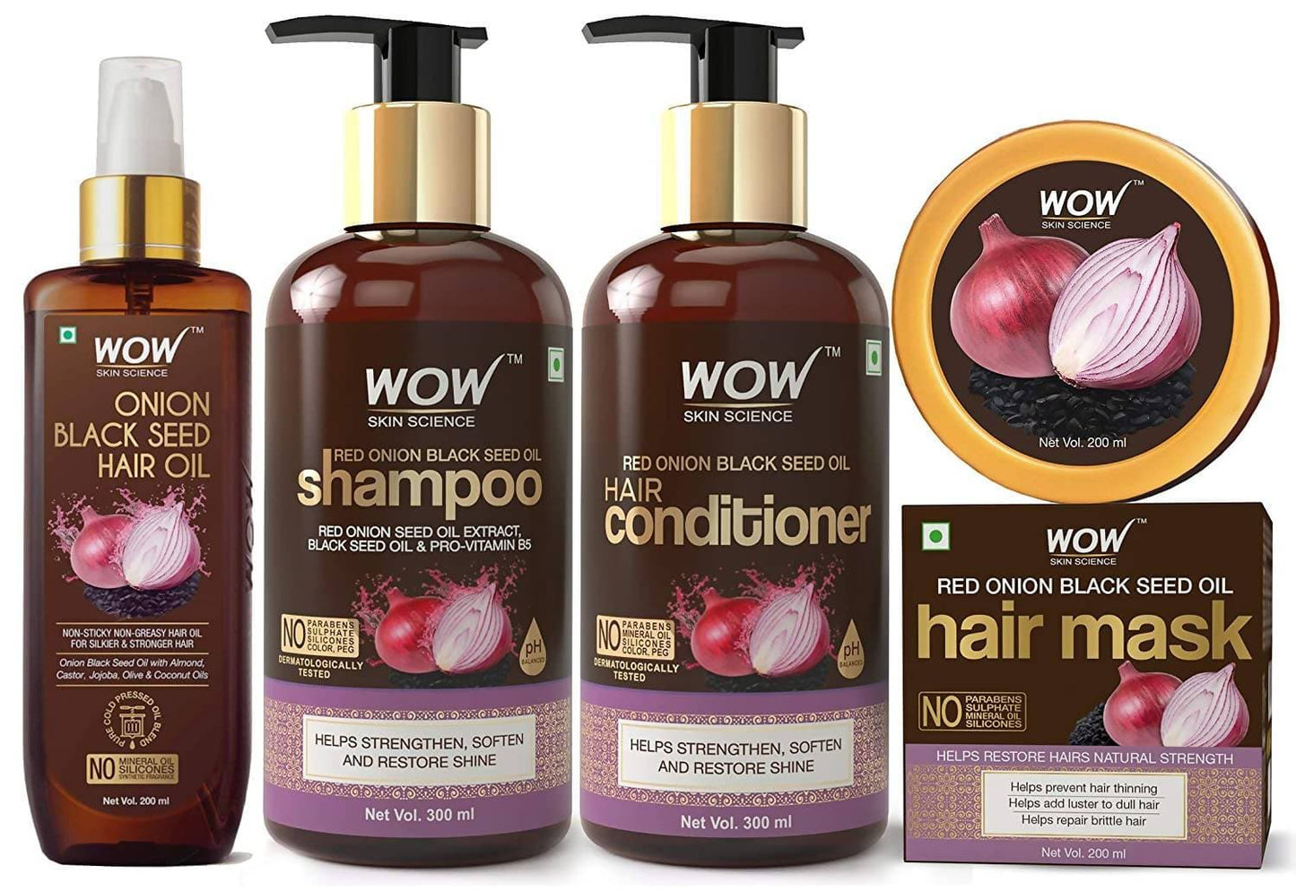 Wow Skin Science Onion Black Seed Oil Hair Care Ultimate 4 Kit