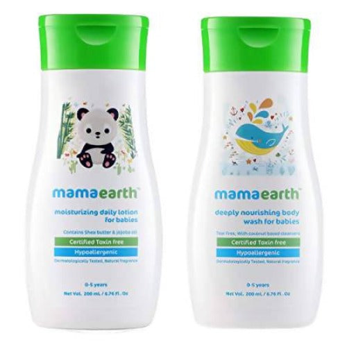 Mamaearth Daily Moisturizing Lotion & Mamaearth Deeply Nourishing Baby Wash For Babies - Combo Pack